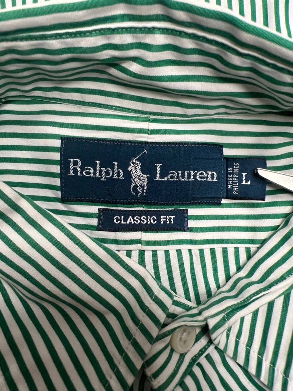 Ralph Lauren Blue Label Green White Vertical Striped Button-Down Shirt Size L - Picture 3 of 11